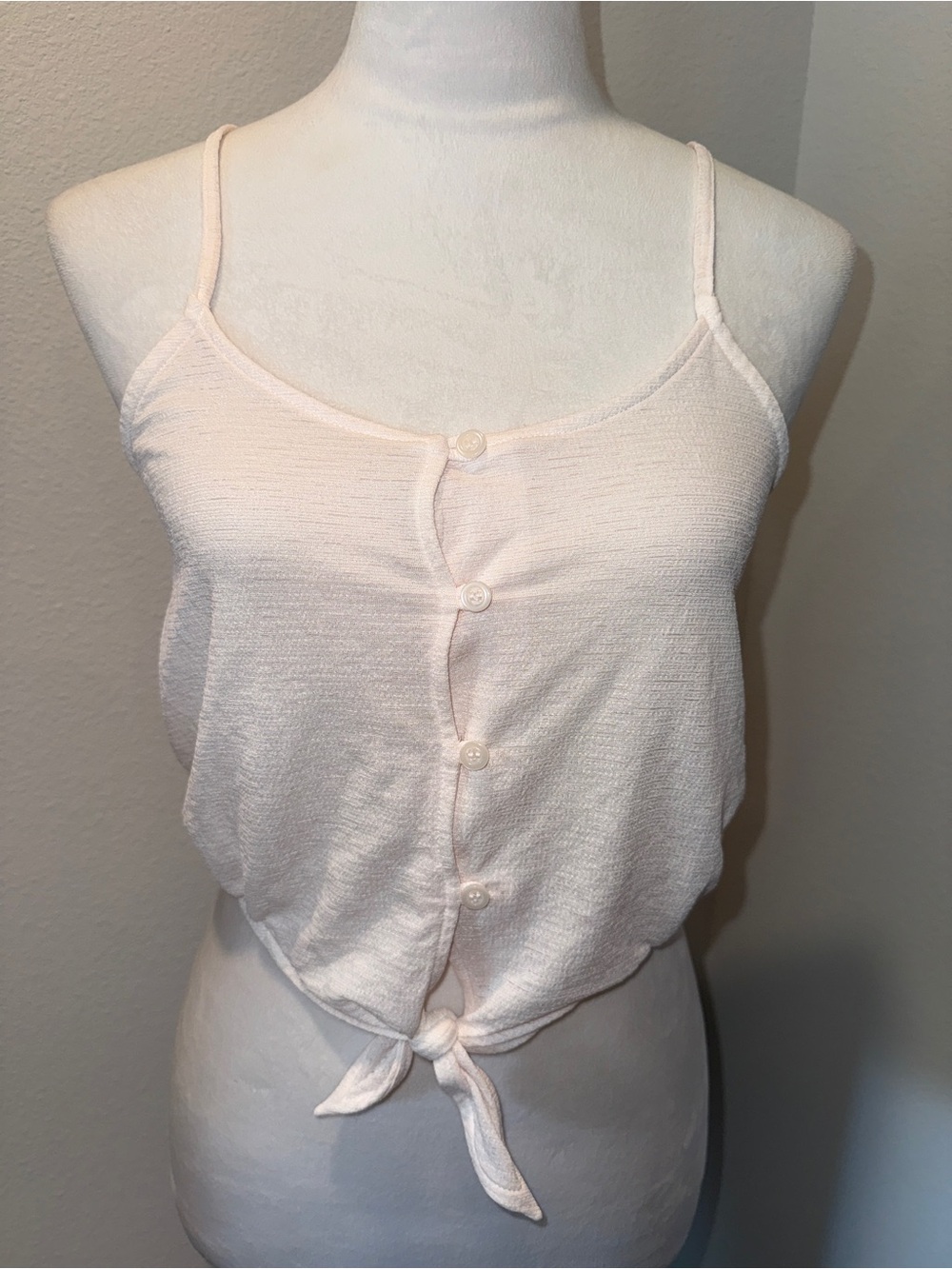 H&M Women’s Beige Button-Front Tie Crop Top